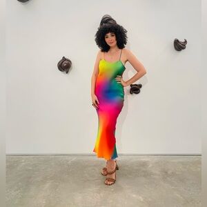 Bruce Glen Rainbow Gradient Silk Slip Dress